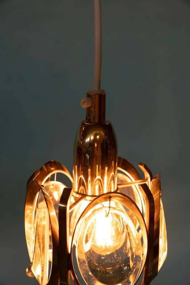Vintage brass and crystal suspension Palwa, mid-century suspension.