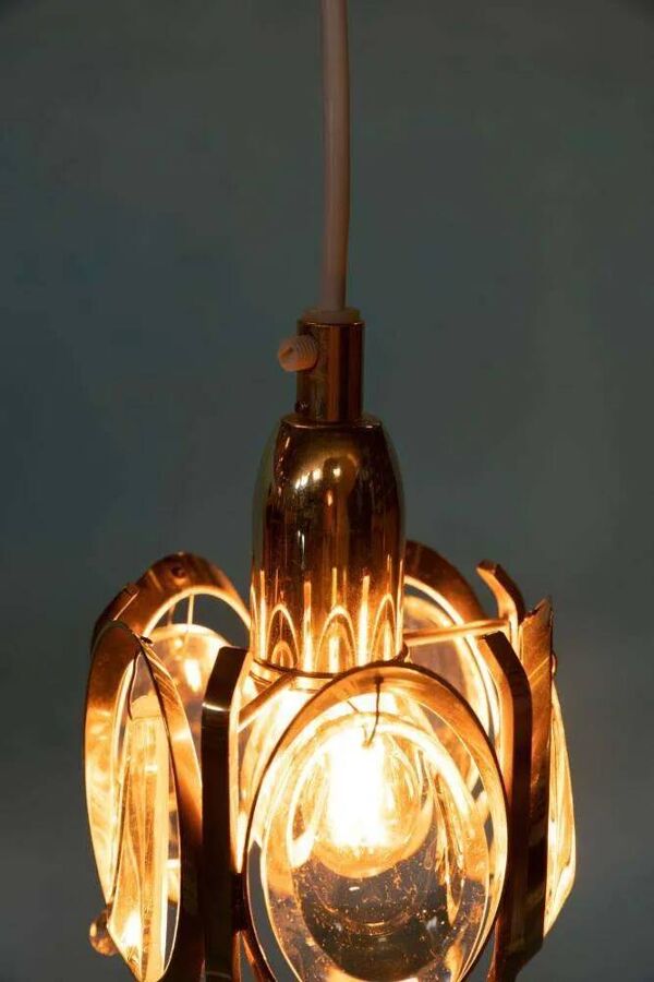 Vintage suspension en laiton et cristal Palwa, suspension mid-century