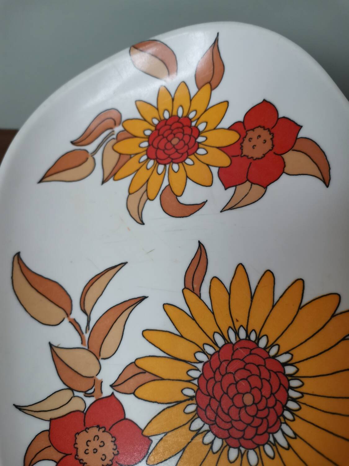 Vintage plate with tefal melamine orange flower pattern made in France