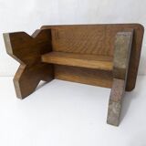 Old small bench in solid oak wood vintage step stool