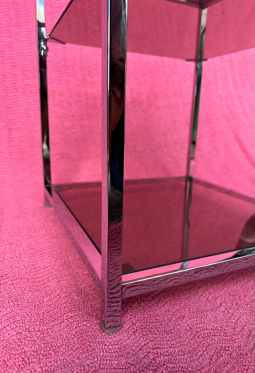 VINTAGE 1970 RECTANGULAR COFFEE TABLE WITH SQUARE CHROME TUBES AND 3 SHELVES