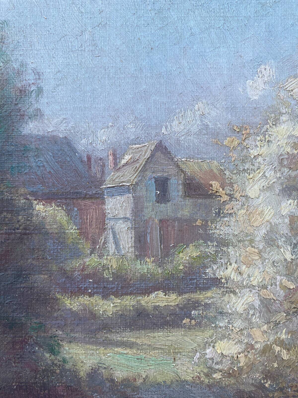 HST painting "Country part with bell tower" signed 19th century