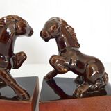 Pair of vintage leather & ceramic bookends
