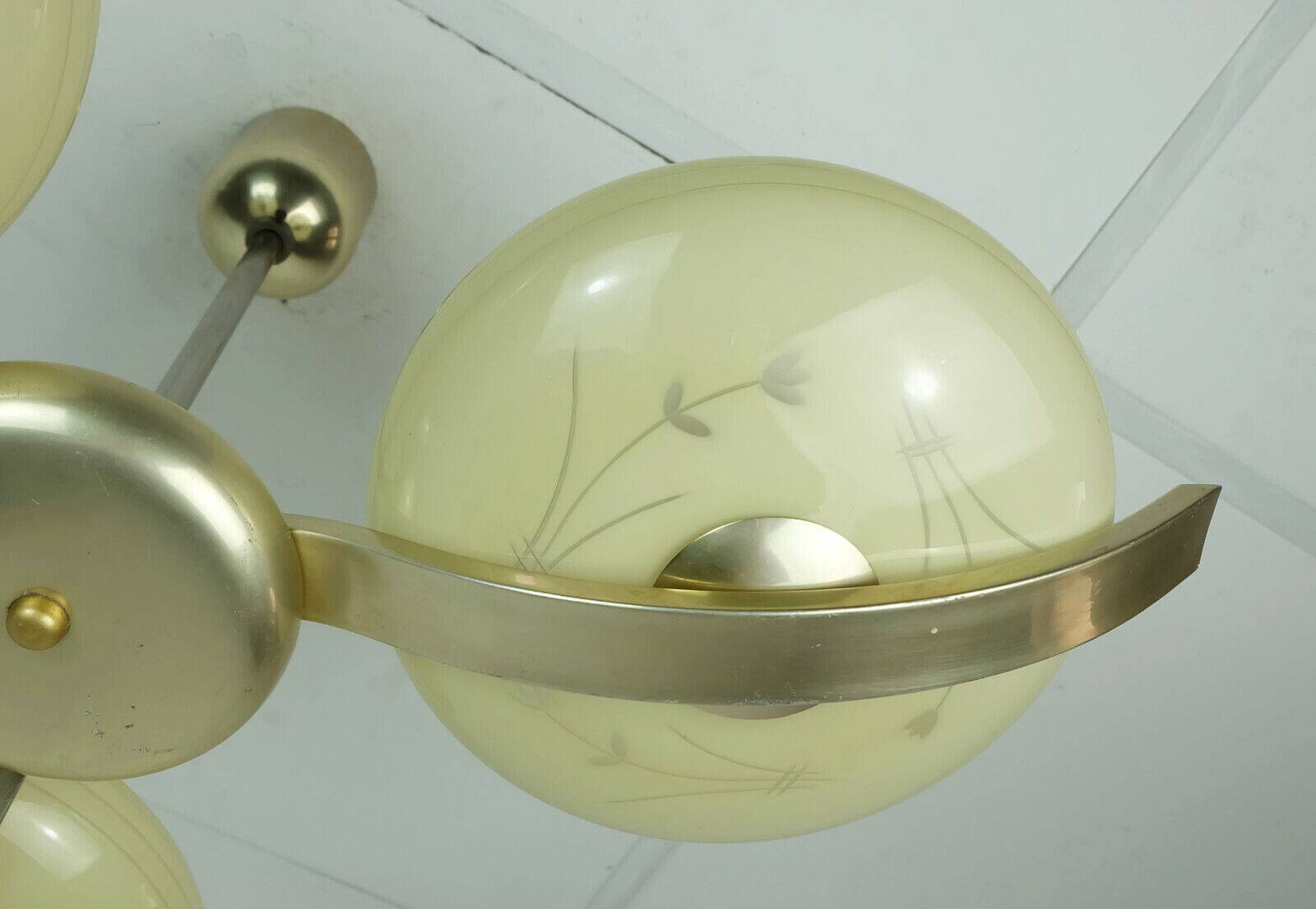 Art deco ceiling light with 3 glass shades 1930s 40s glass and metal 30s avantgarde design