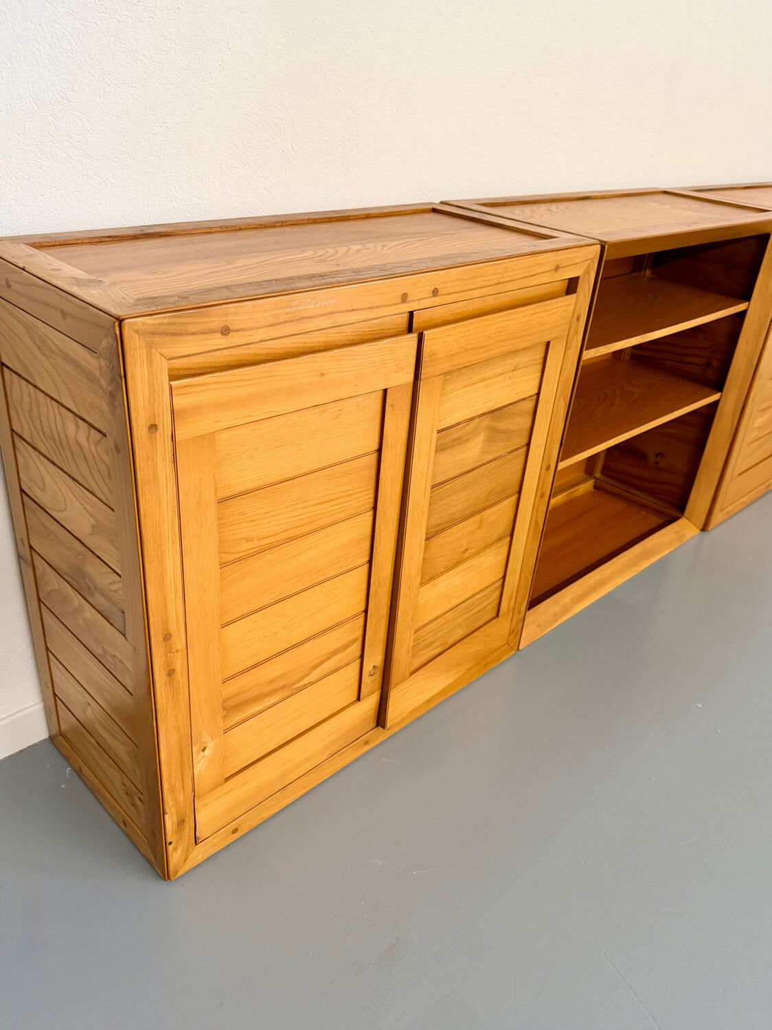 Modular sideboard Ateliers Chauvin solid wood design 70s
