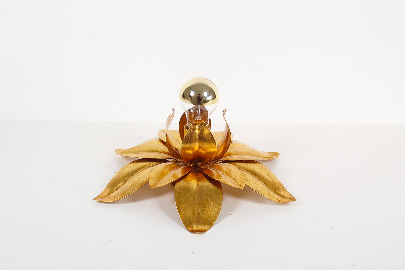 Medium sized gilded vintage florentine flush mount light