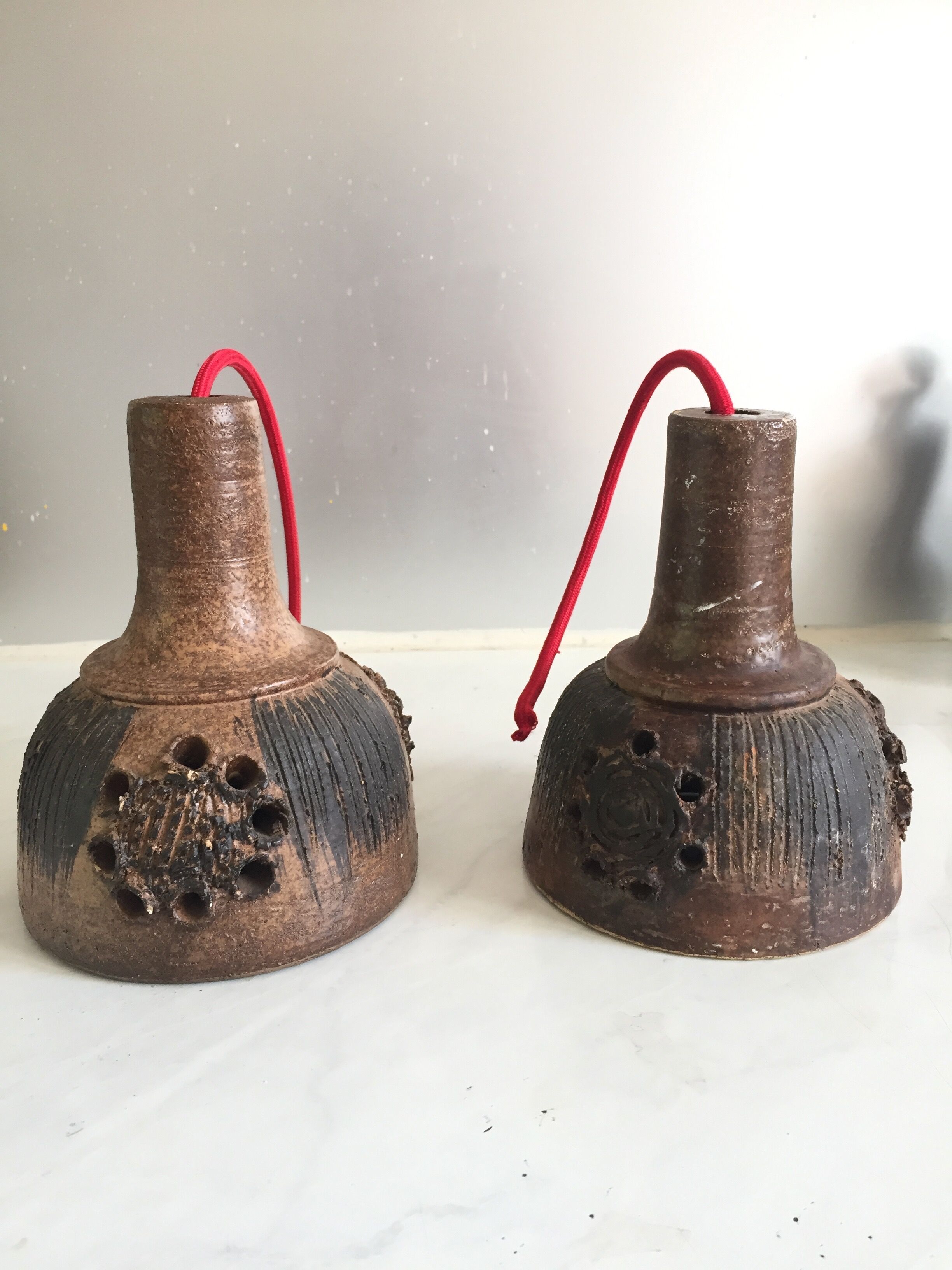 Pair of lava-colored ceramic pendant lights, Denmark 1970