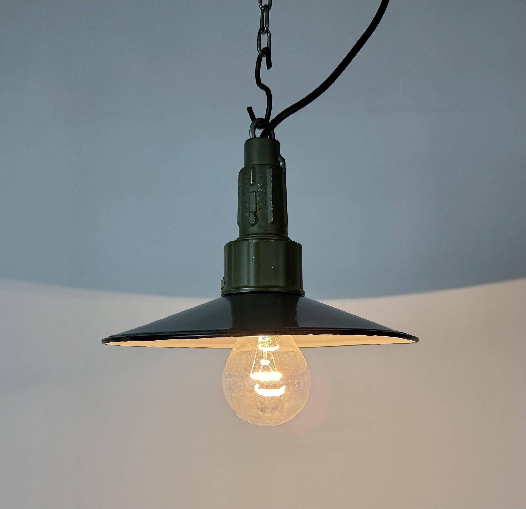 Industrial Petrol Enamel Military Pendant Lamp with Cast Aluminium Top