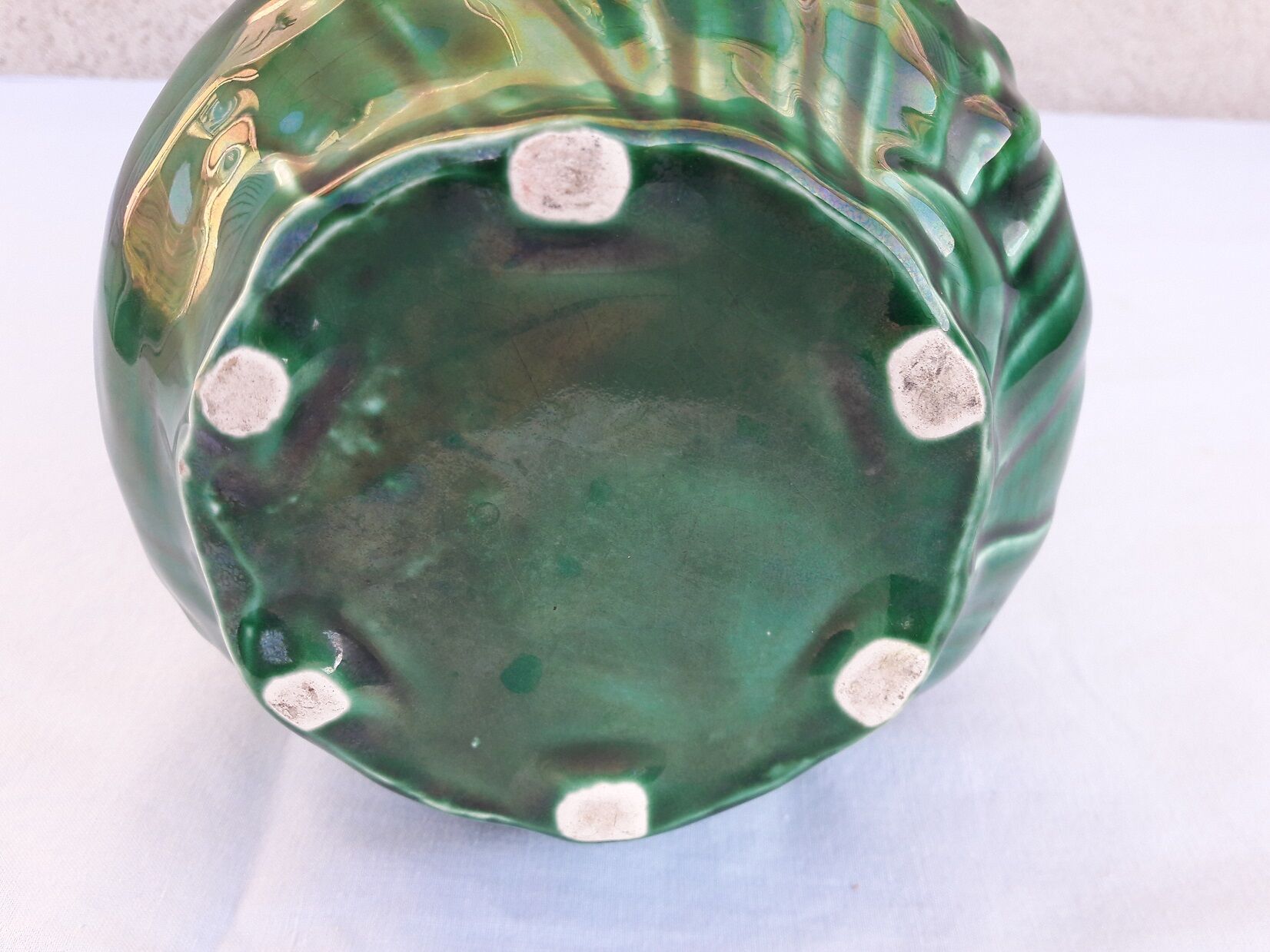 Green ceramic pitcher