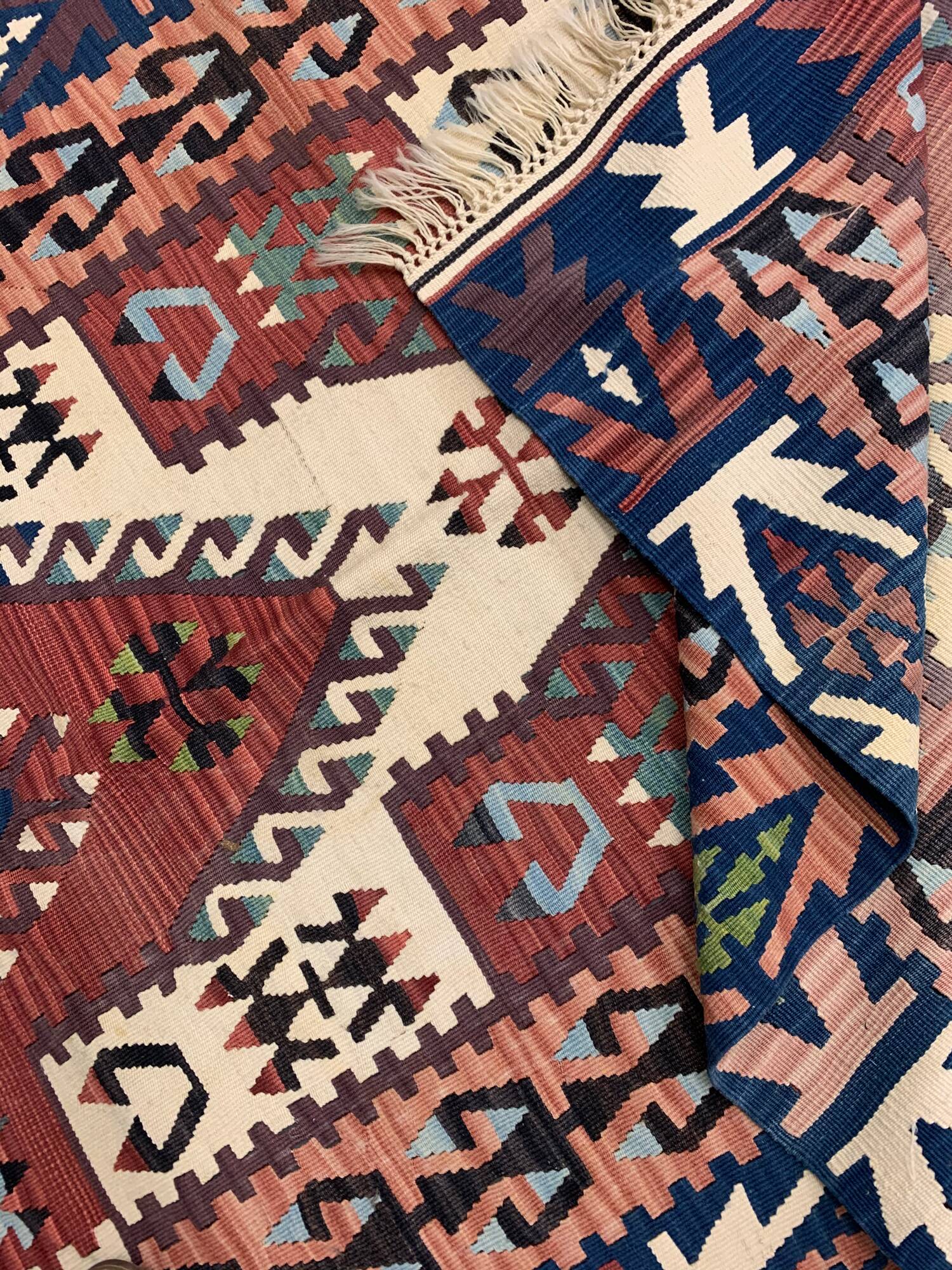 Antique Turkish Kilim Rug: Handwoven Wool Tribal Flatweave 190x106 cm