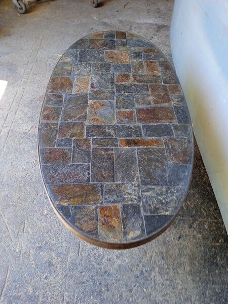 1970 metal and slate coffee table