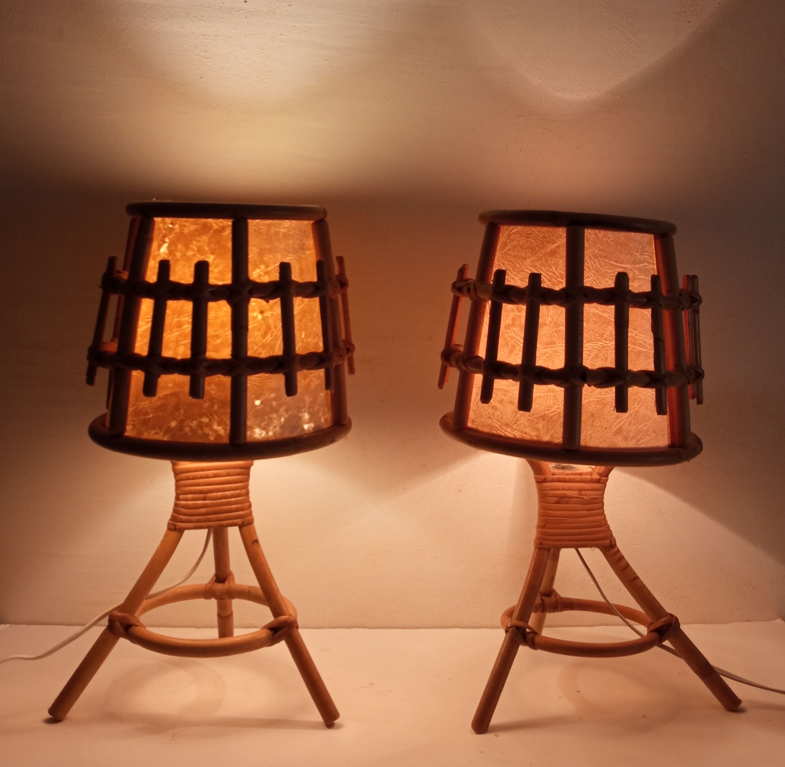 Pair of vintage bamboo bedside lamps