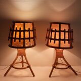 Pair of vintage bamboo bedside lamps