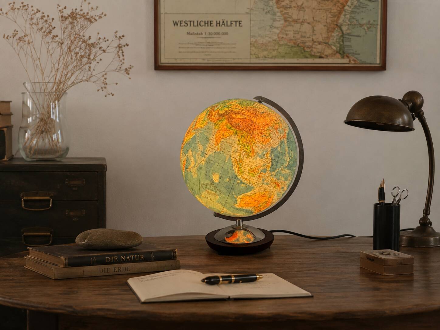 Vintage terrestrial globe 1965 German glass Columbus duo - 34 cm