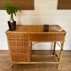 Vintage rattan and woven wicker desk with 4 drawers – Centrepiece – Style
