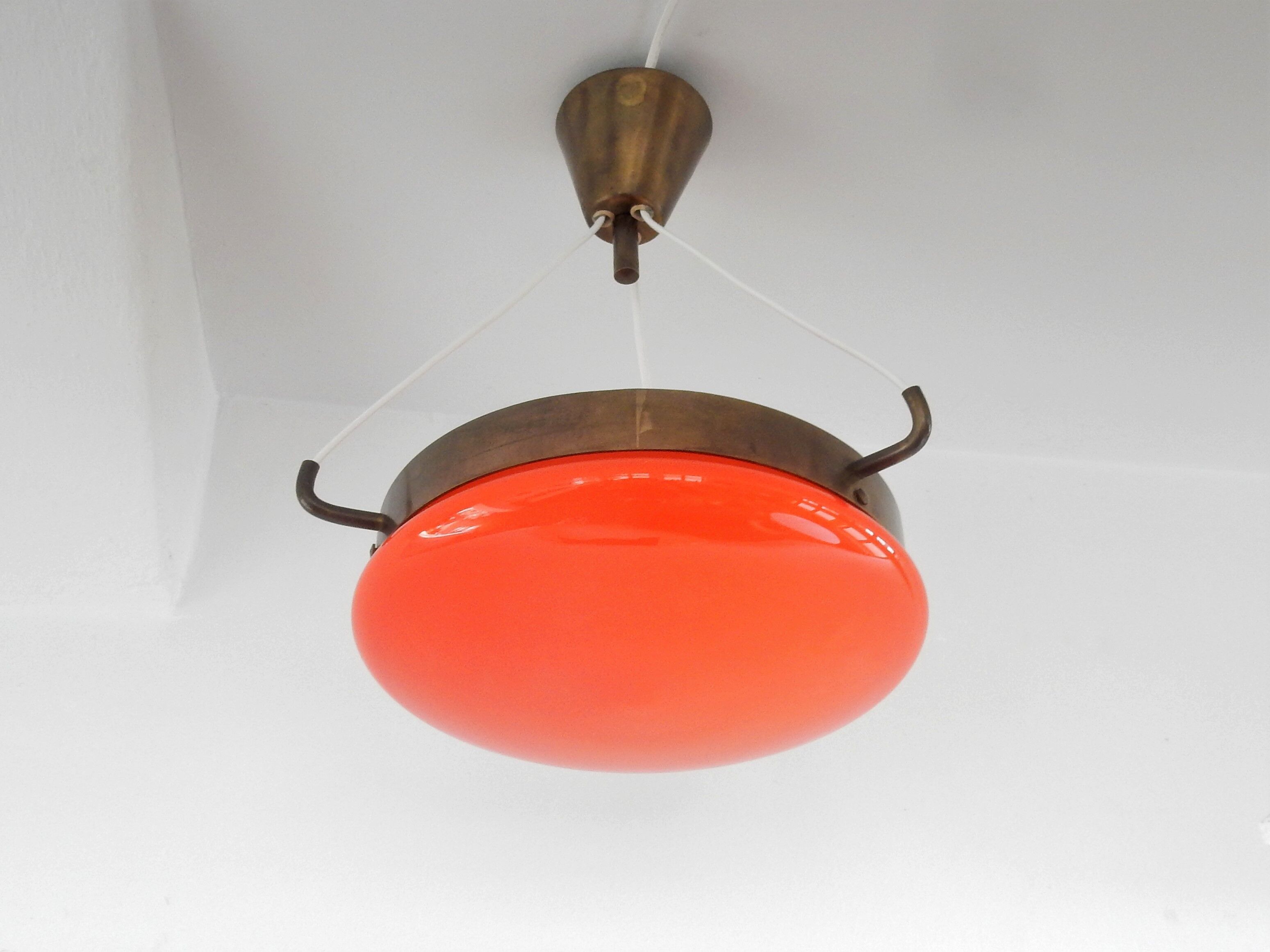 Vintage orange glass and brass ceiling lamp