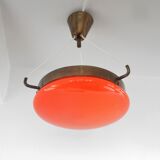 Vintage orange glass and brass ceiling lamp