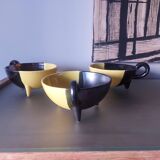 3 bowls, vintage Vallauris ceramic tripod cups