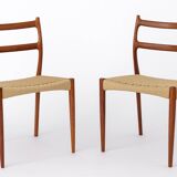 2 Søren Ladefoged chairs, teak, 1960s, papercord seat, dining chairs, set of 2
