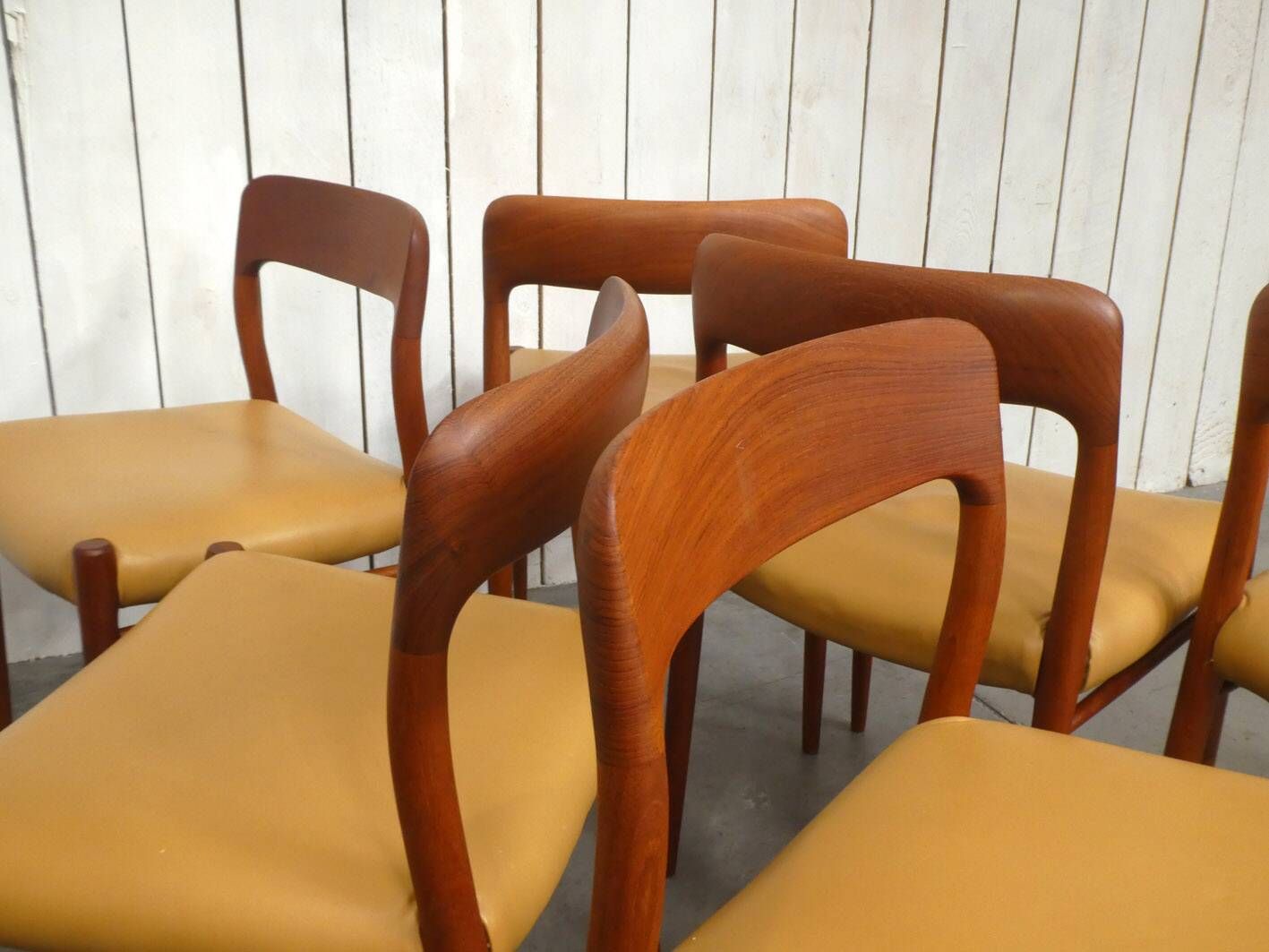 set of 6 teak and leather chairs by Niels Otto Moller, Denmark, 1960