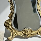 Art Deco style gilded bronze mirror with beveled glass H40cm