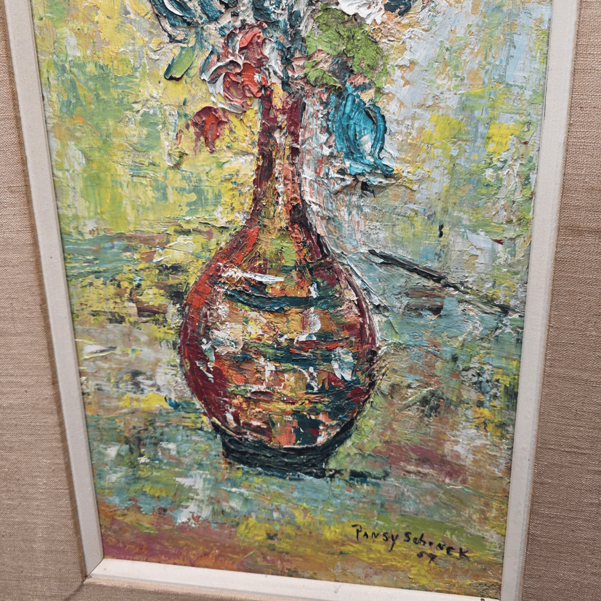 Vintage Flower Painting by Pansy Schenck, dated 1959