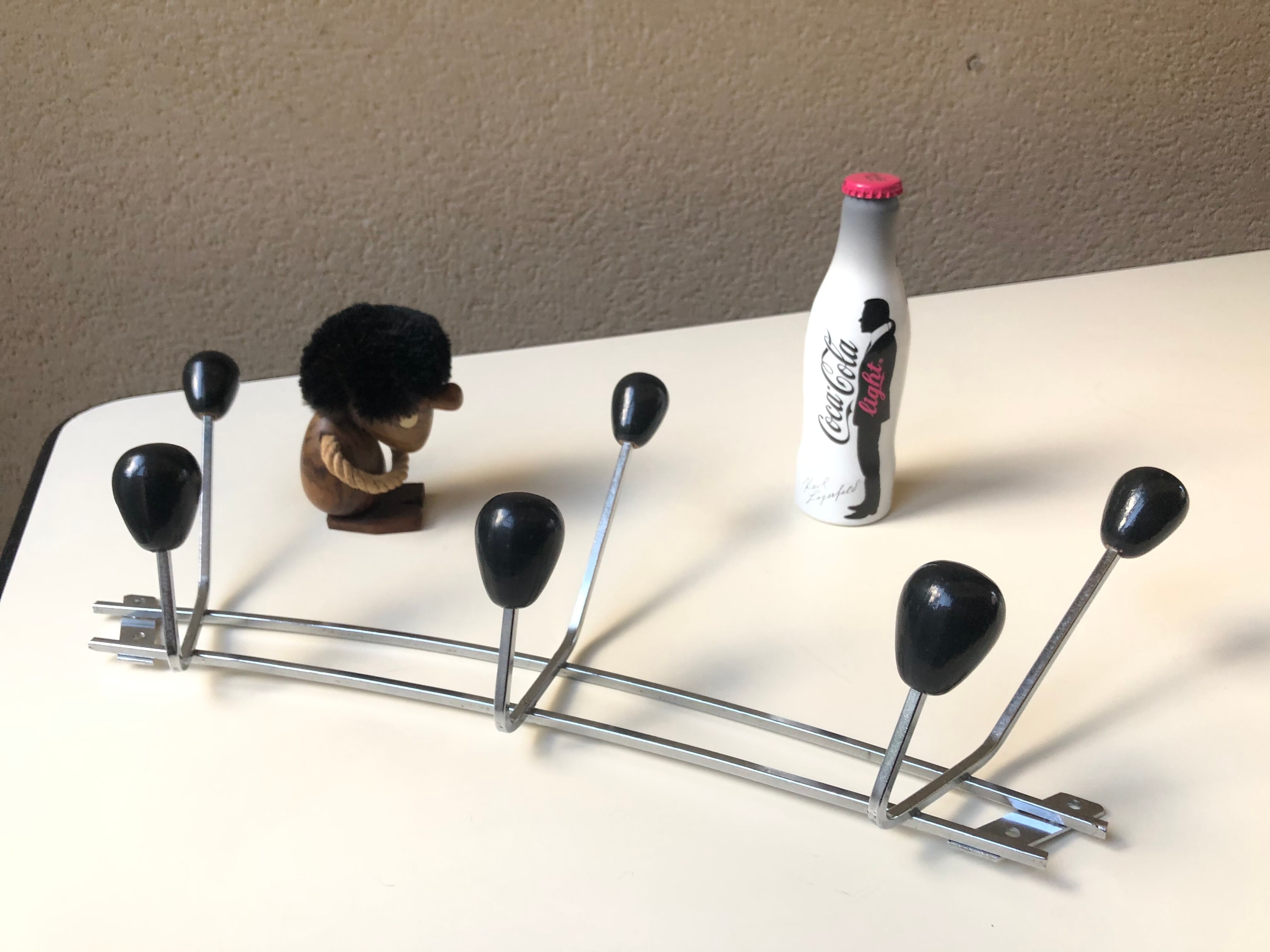 Patères vintage wall coat sores 60 modernist chrome den wood - blackened wood