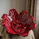 Woven ceramic basket with petals in oxblood slip / baroque style, eclectic