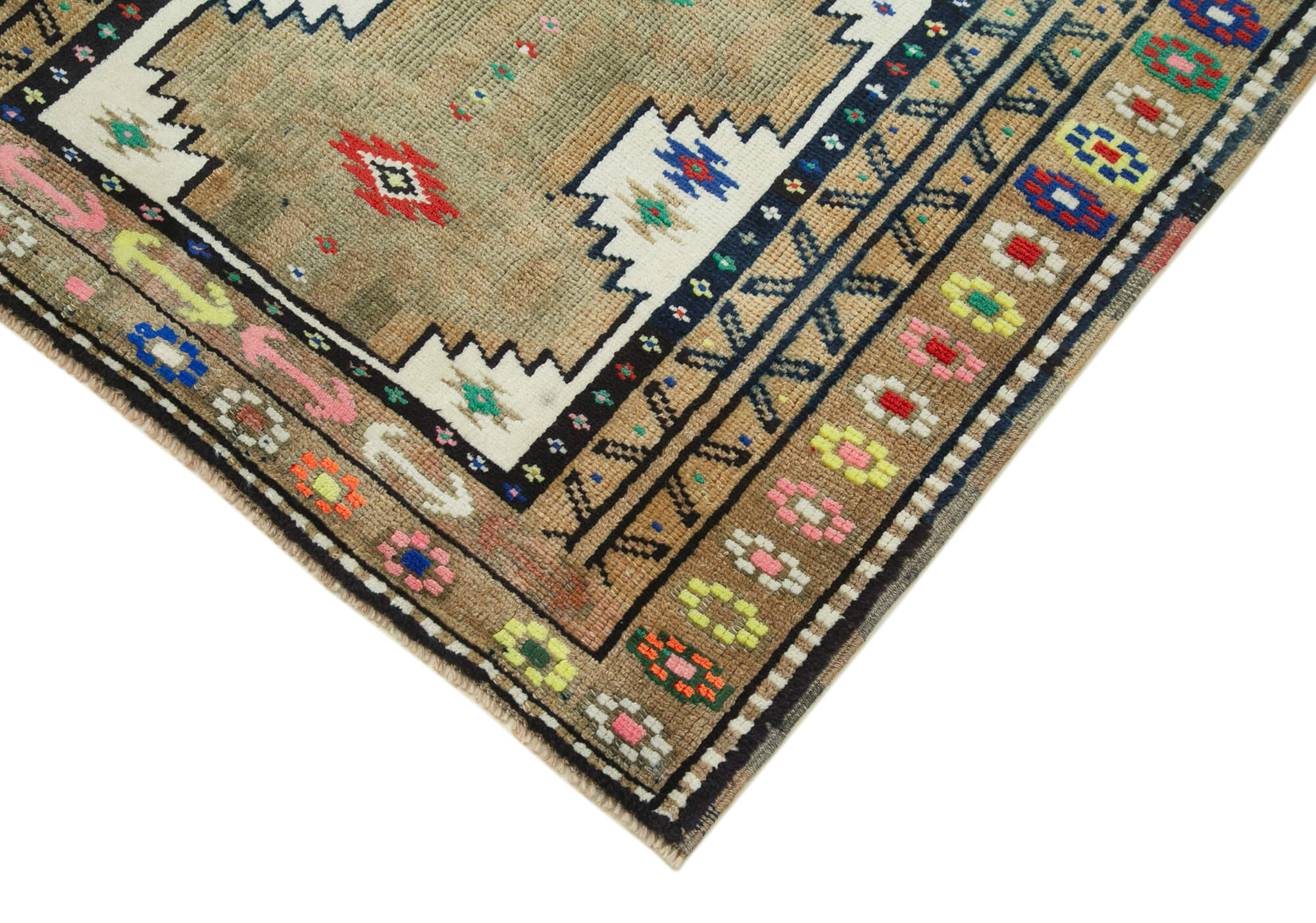 Hand-knotted turkish beige runner carpet 95 cm x 368 cm