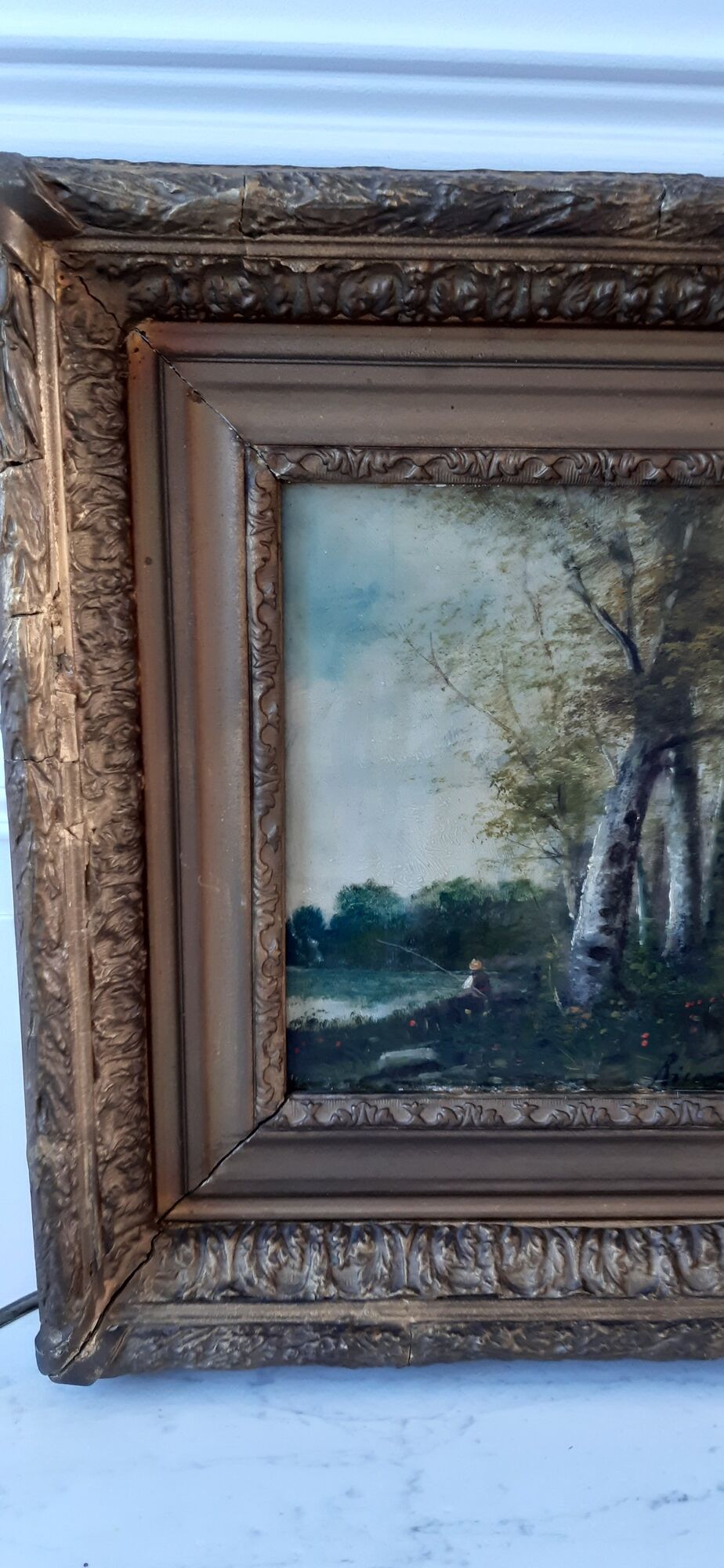 Old painting oil on wood fisherman signed XVIIIth