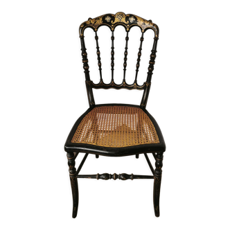 Chaise noire Napoléon III cannée, avec dorures