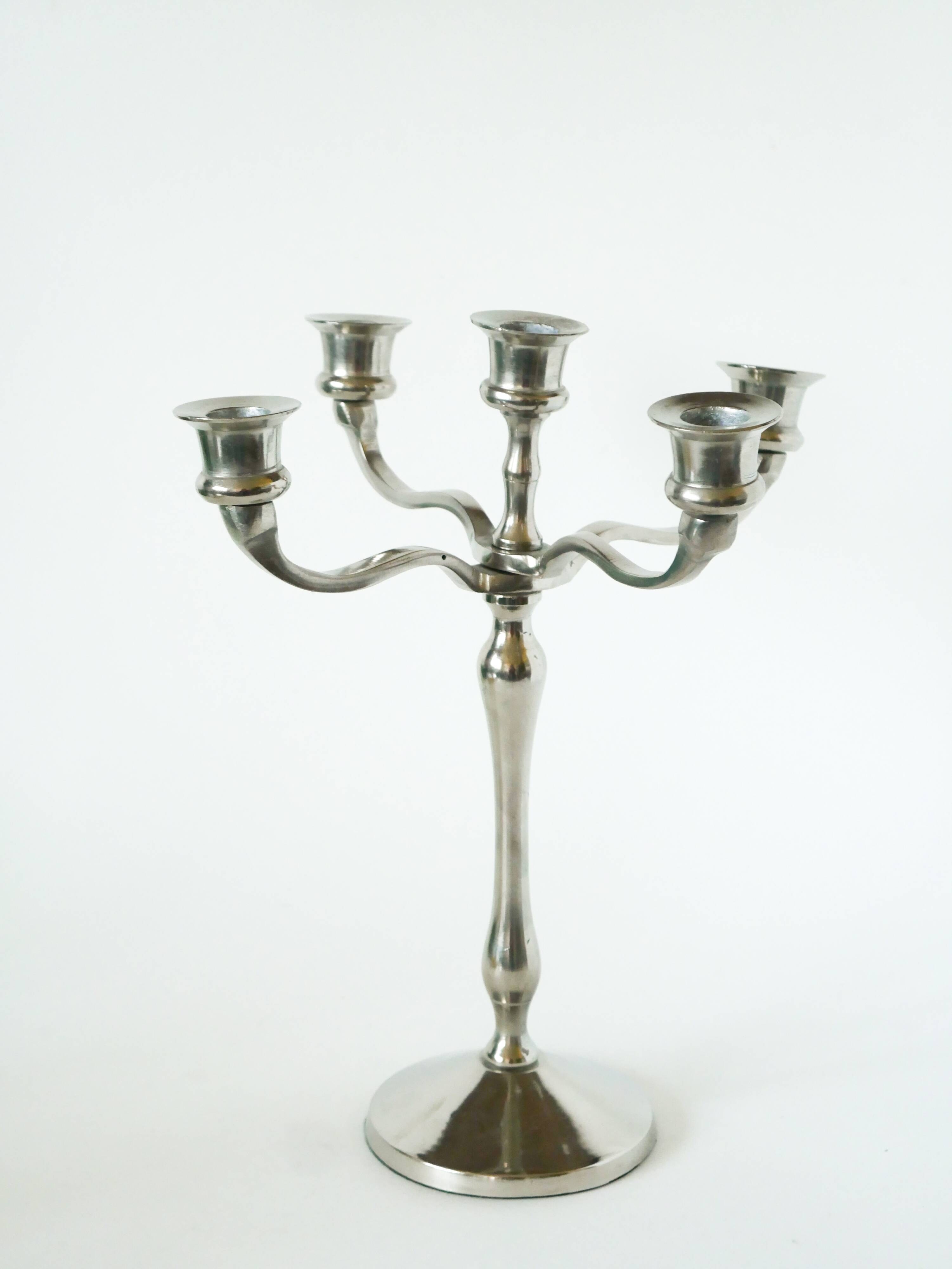 Vintage chrome metal candlestick - 32 x 28 cm