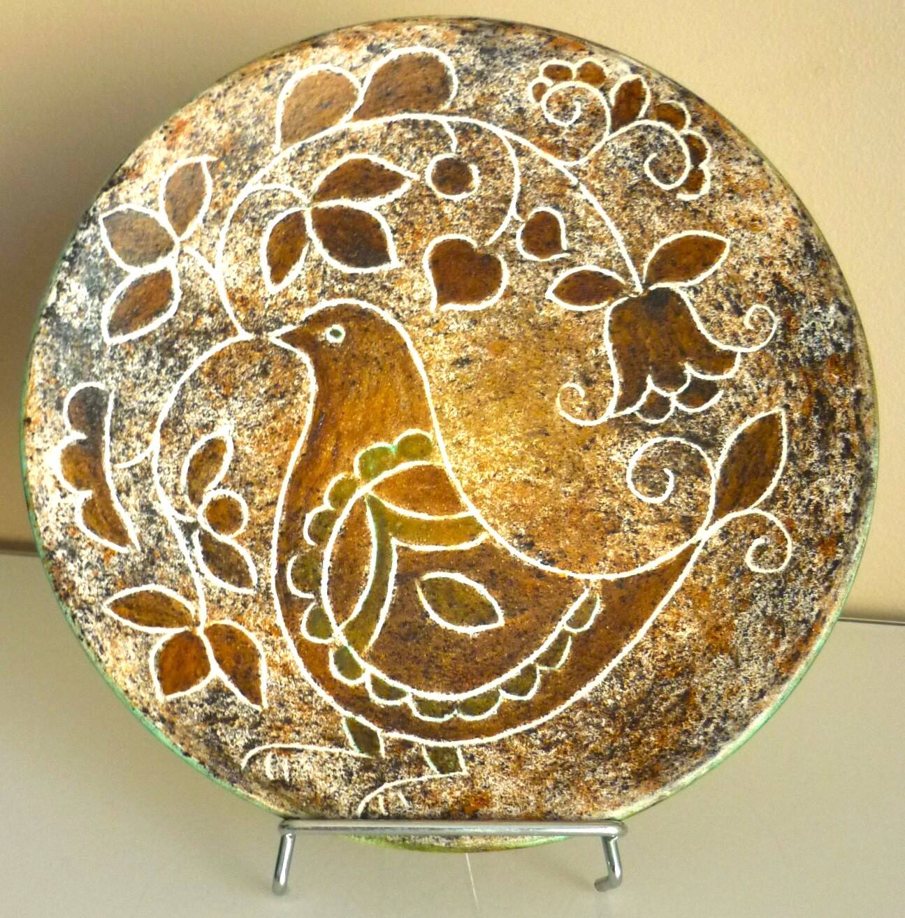 Enamelled ceramic plate, signed Bernard Buffat design from the 60s/70s