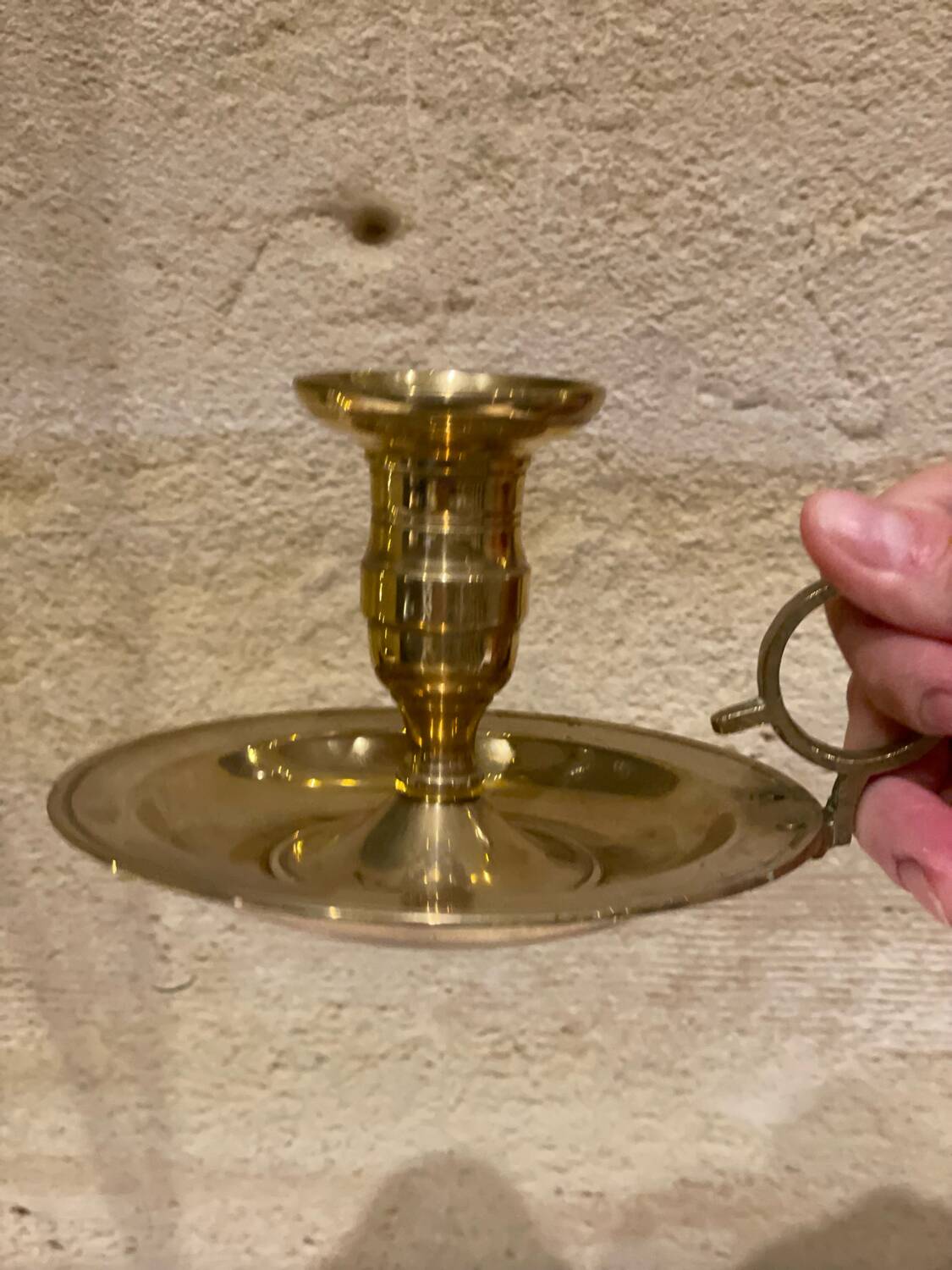 Large vintage brass cellar rat hand candlestick