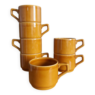 Service à café de 7 tasses bistrot couleur caramel moutarde