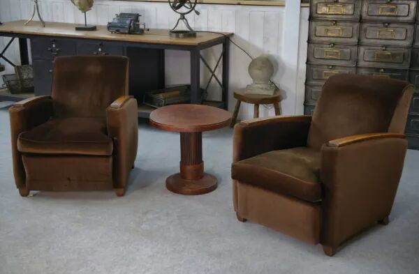 Pair of Art Deco velvet club chairs in the style of Jules Leleu, 1930s