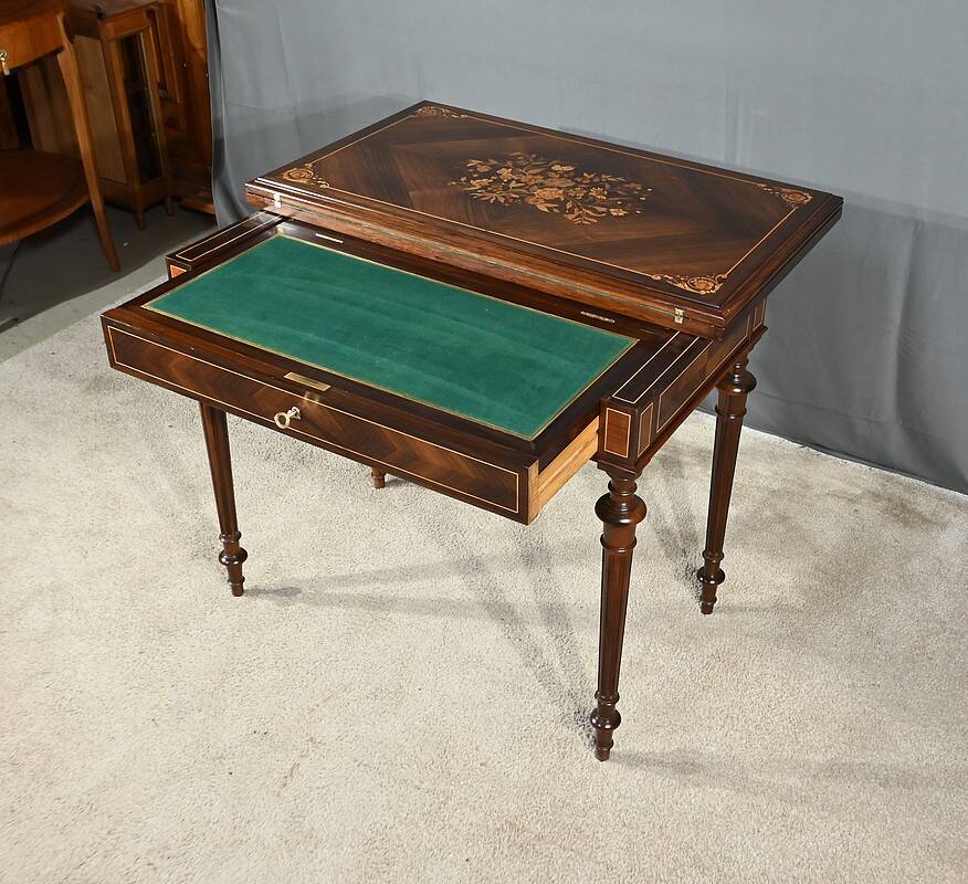 Marquetry system table, louis xvi style – 2nd half of the 19th century