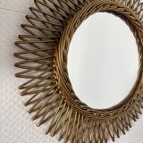 Vintage gold rattan sun mirror
