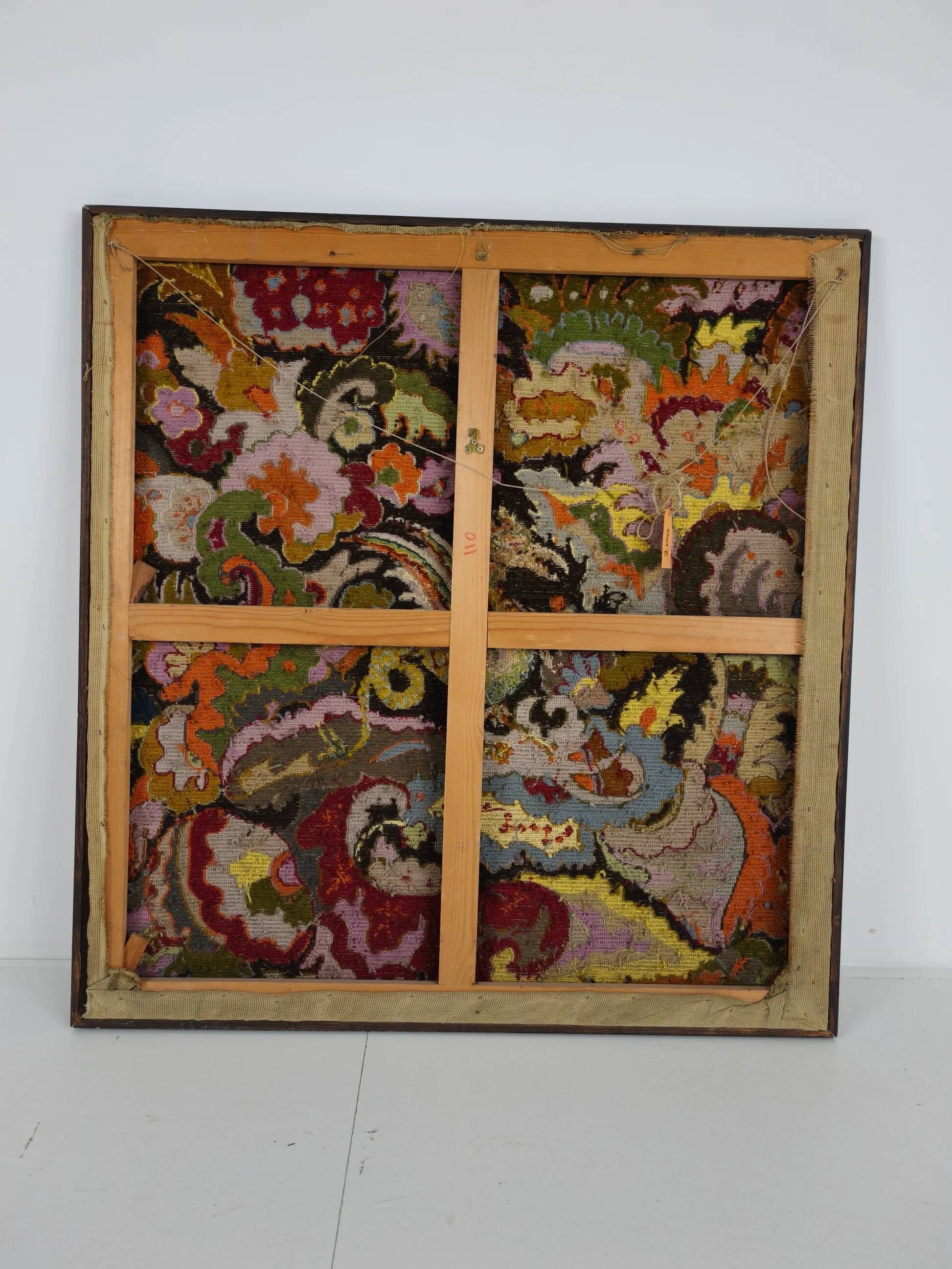 Original French hand-embroidered textile – Griffin & floral design – c.1930–1940
