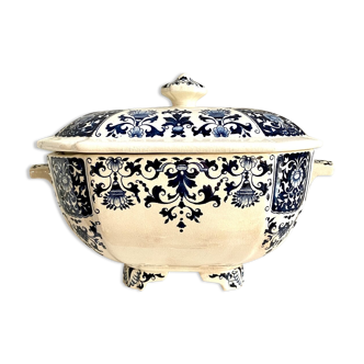 Soupière, vegetable Gien in iron earth, service "Blue Ibis" late nineteenth century