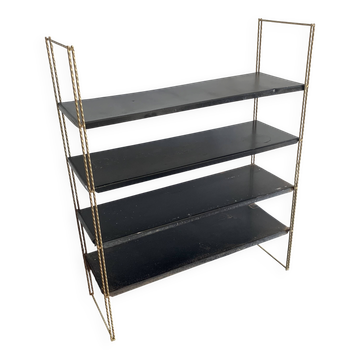 Vintage 1960 String wall shelf black and gold - 60 x 48 cm