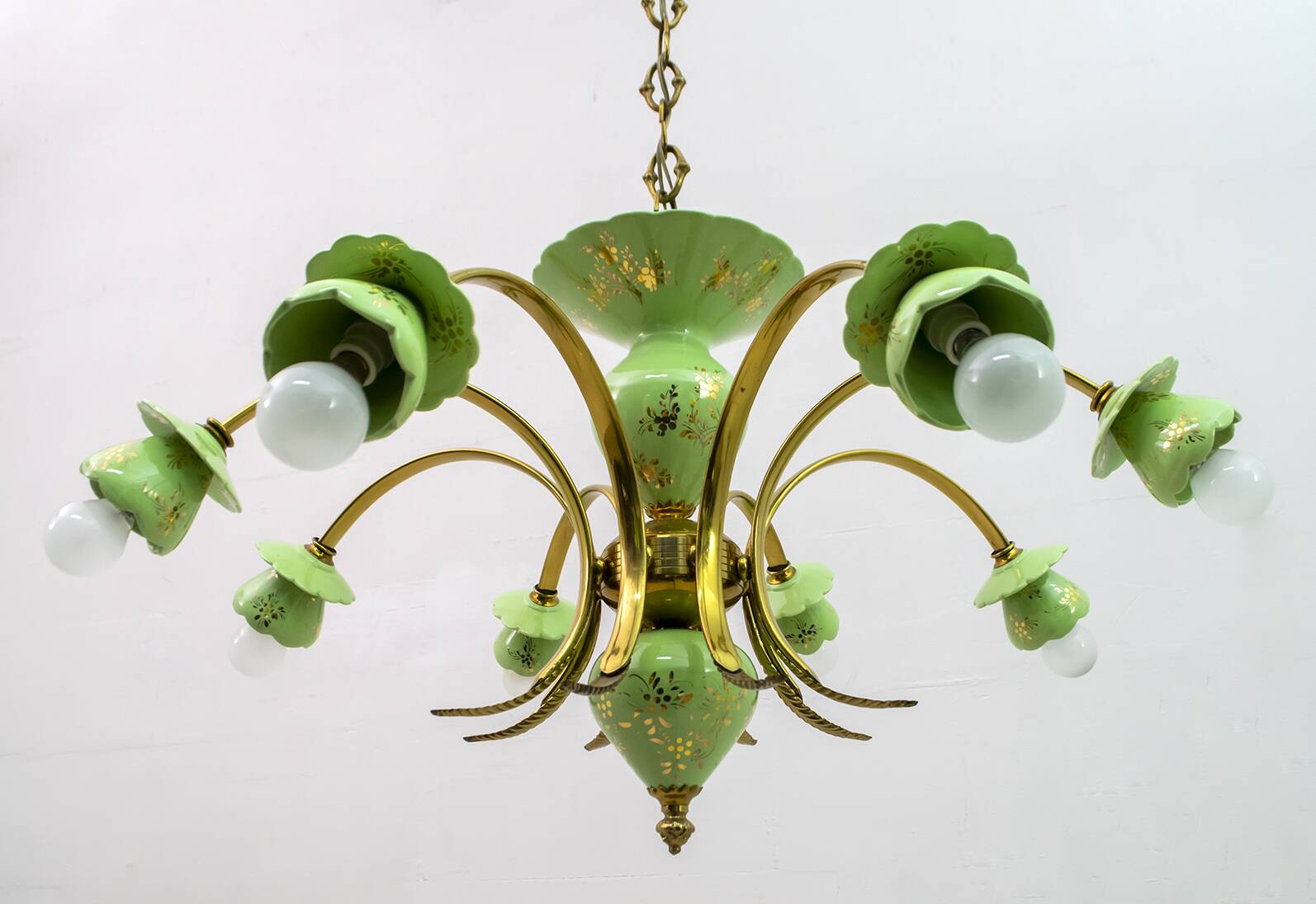 Neoclassical Style 8-Iight Italian Porcelain and Brass Chandelier, 1960s