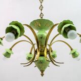 Neoclassical Style 8-Iight Italian Porcelain and Brass Chandelier, 1960s