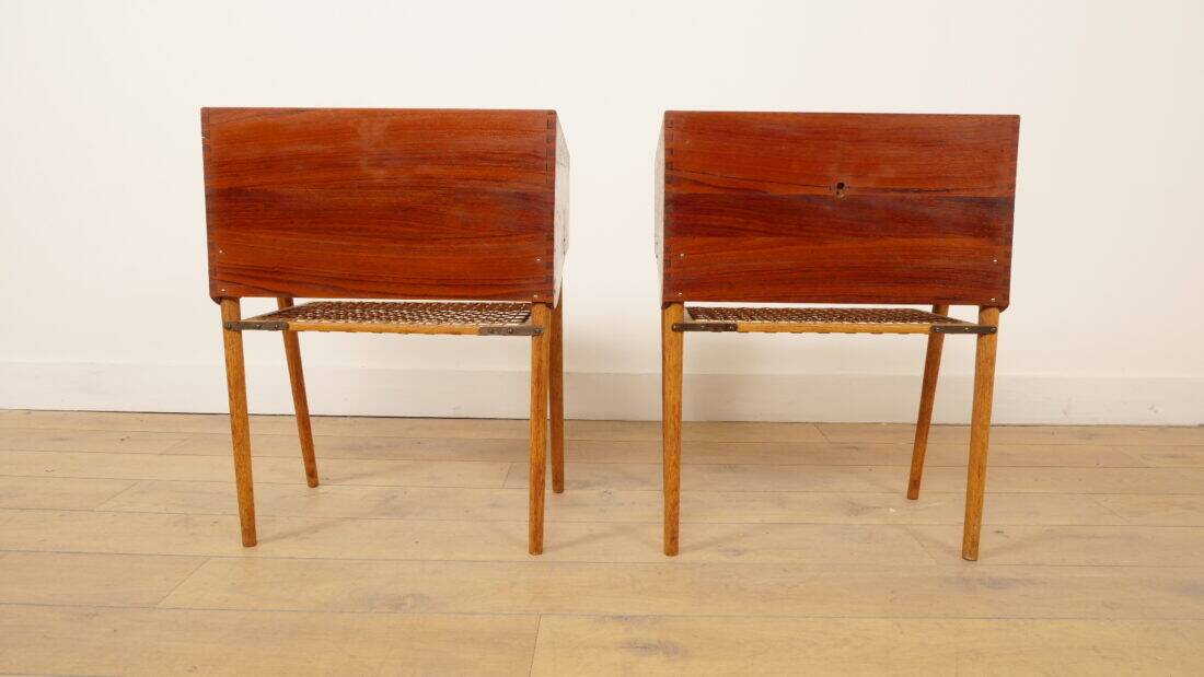 Ensemble de tables de chevet vintage danoises | Teck et chêne | Vintage