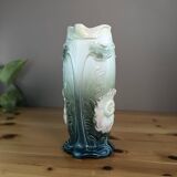 Gustav de Bruyn Fives Art Nouveau Floral Vase Green Pink Barbotine 20cm Numbered