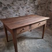 French antique dining table in cherry wood with two drawers, circa 1880–1920.