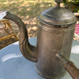 Tin coffee maker or kettle and wooden handle