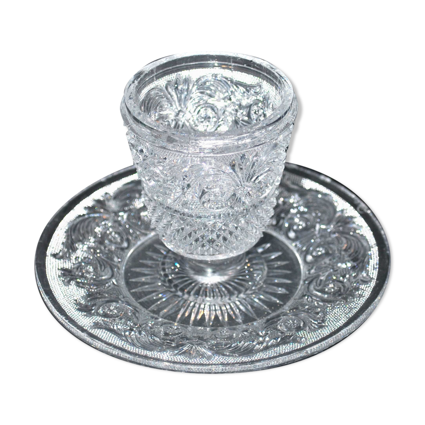 Old BACCARAT mustard maker in crystal molded with sandblasted arabesques