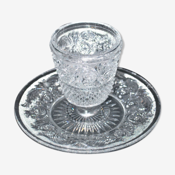 Moutardier baccarat ancien en cristal moulé aux arabesques sablé