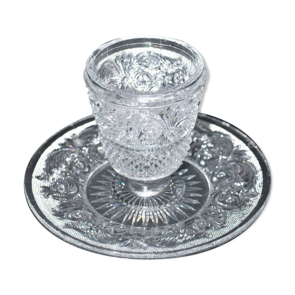 Moutardier baccarat ancien en cristal moulé aux arabesques sablé